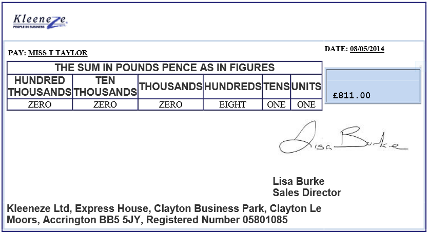 The Certificate of Income shown above is the official Kleeneze payment for the 4 week period 201405
